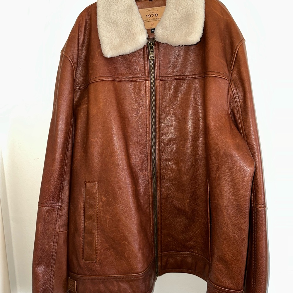 Brown Leather Jacket with Shearling Collar